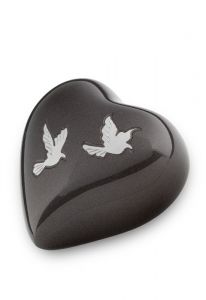 Mini urna cineraria ricordo a forma di cuore con uccelli