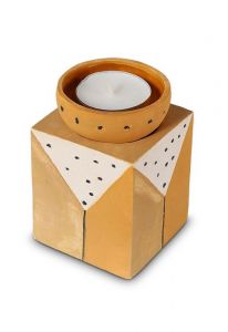 Mini urna cineraria in ceramica con portacandele senape marrone