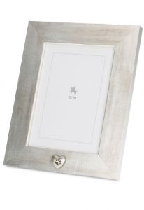 Urna cineraria portafoto in legno cuore di cenere d'argento con zampa