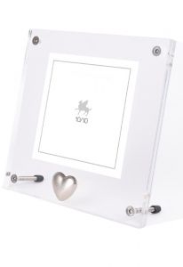 Portafoto in vetro acrilico con cuore in argento per ceneri da cremazione
