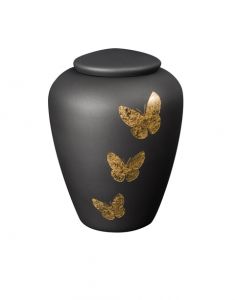 Urna cineraria in cristallo antracite con farfalle dorate