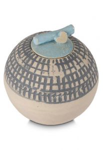 Mini urna cineraria in ceramica con strisce grigie