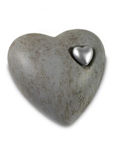 Urna cineraria in ceramica grigio con cuore argento