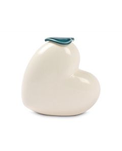 Mini urna cineraria "Per sempre nei nostri cuori" con coperchio blu a forma di cuore
