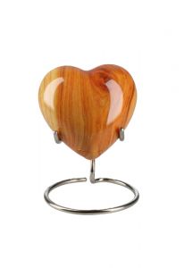 Mini urna cineraria cuore 'Elegance' effetto venatura del legno (supporto compreso)