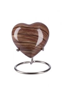 Mini urna per ceneri cuore 'Elegance' effetto legno (supporto compreso)