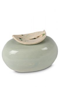 Mini urna cineraria in ceramica 'Giglio' grigio verde