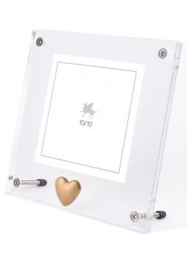 Portafoto in vetro acrilico con cuore in oro per ceneri da cremazione