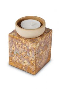 Mini urna cineraria in ceramica con portacandele ambrato