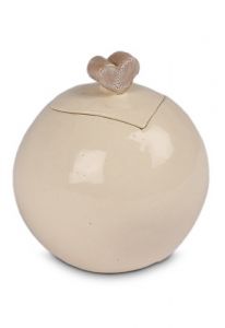 Mini urna cineraria in ceramica bianco antico 'Love' con cuore