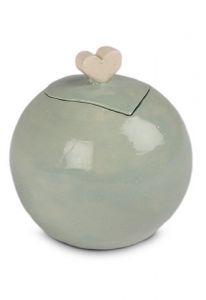 Mini urna cineraria in ceramica grigio verde 'Love' con cuore