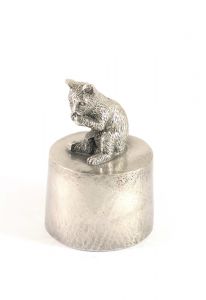 Cat small upright urn silver tin