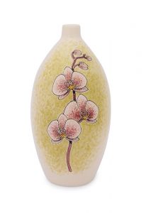 Piccola urna cineraria in ceramica artistica 'Orchidea' rosa-bianco