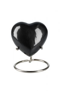 Mini urna cineraria cuore 'Elegance' nera aspetto perlato (supporto compreso)