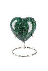 Mini urna cineraria cuore 'Elegance' effetto pietra naturale verde (supporto compreso)