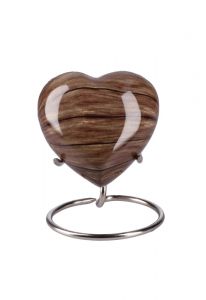 Mini urna cineraria cuore 'Elegance' effetto legno (supporto compreso)