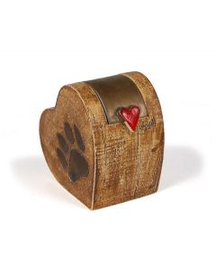 Urna cineraria per animali domestici a forma di cuore con impronta della zampa