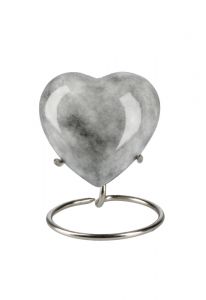 Mini urna cineraria cuore 'Elegance' effetto pietra naturale grigio (supporto compreso)